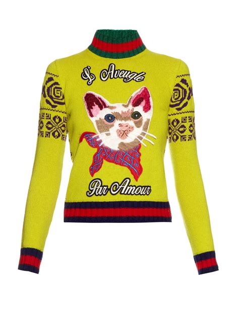 gucci cat sweater replica|gucci bee embroidered sweater.